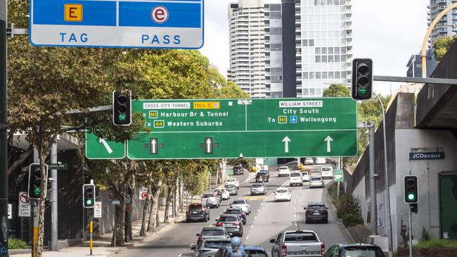 Toll signs advising Sydney motorists. Picture: Monique Harmer