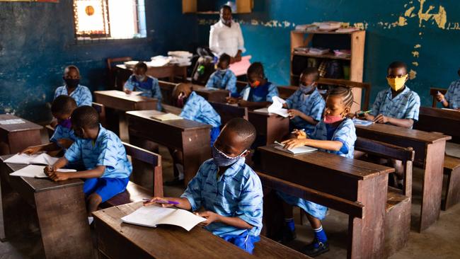 Children in Lagos wear masks but virus scepticism has led to outbreaks in parts of Africa. Picture: AFP