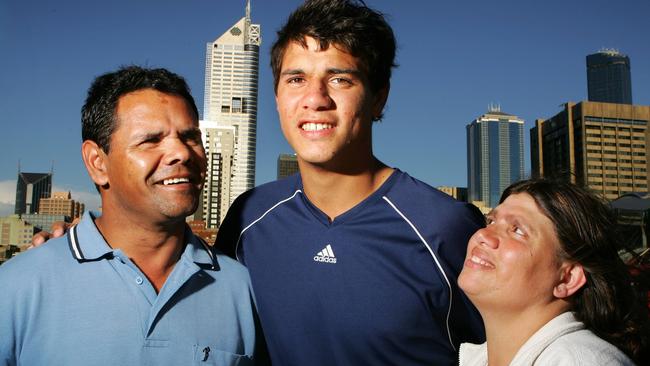 Paddy Ryder with his parents Revis and Donnelle after moving to Melbourne to start his AFL career.