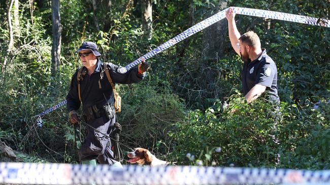 Police with a dog and SES conduct a search in Good Night Scrub National Park looking for the missing 17 year old Pheobe Bishop. Picture: NewsWire / Adam Head