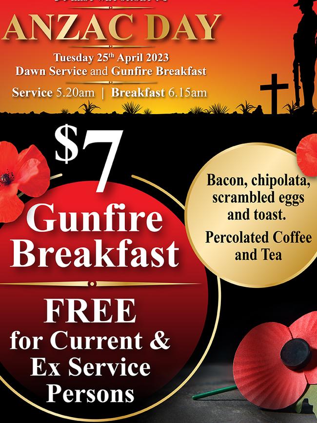 A ‘gunfire brekkie’ has become a tradition on Anzac Day. Picture: Facebook