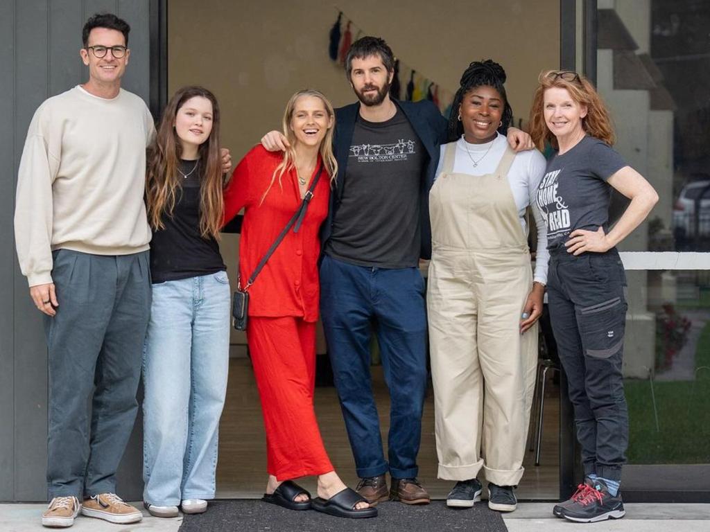 Mix Tape also stars (from left to right) Ben Lawson, Julia Savage, Palmer, Sturgess, Chika Ikogwe and Jacqueline McKenzie. Picture: Binge