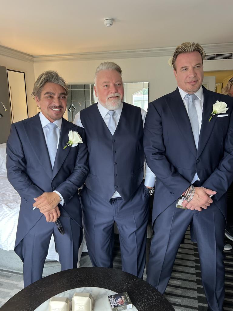 Kyle Sandilands with his groomsman John Ibrahim (left) and best man Simon Main. Picture: Instagram