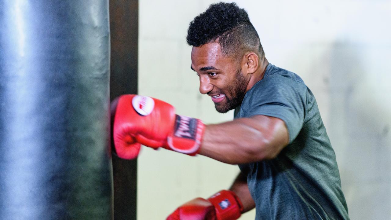 Sevu Reece of the Crusaders takes part in a boxing session.