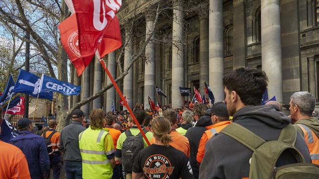 More than 800 workers stopped work to protest the sacking of CFMEU SA assistant secretary Marcus Pare. Picture: Matt Loxton