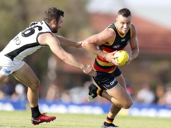 Brodie Smith in action against Port Adelaide in a trial game ahead of the start of the 2019 season. Picture: SARAH REED