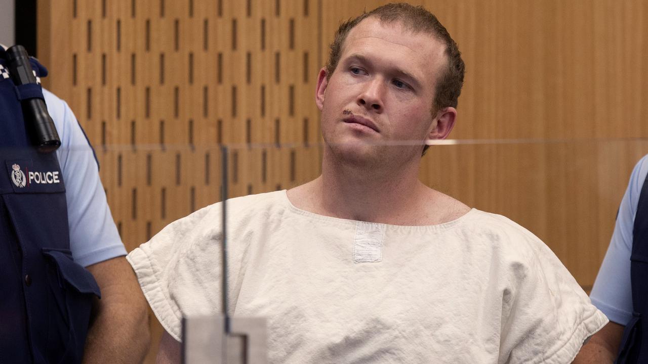 A bulked-up Brenton Tarrant, in his prison smock, in court the day after his murderous rampage in two Christchurch mosques. Picture: Mark Mitchell/AP