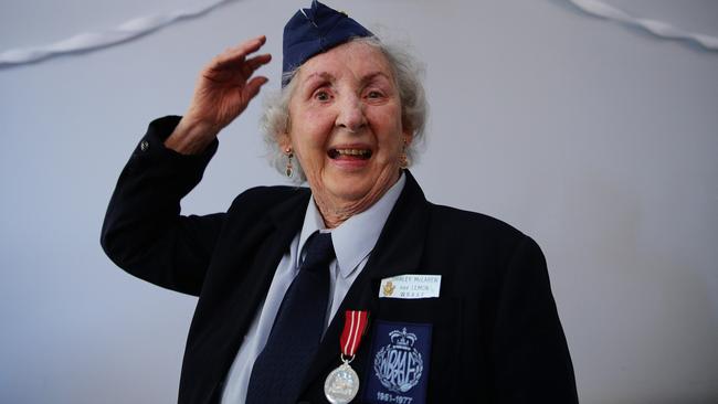 Shirley McLaren pictured during the Collaroy War Vets commemoration of 70 years since end of World War II. Picture: Braden Fastier, Manly Daily