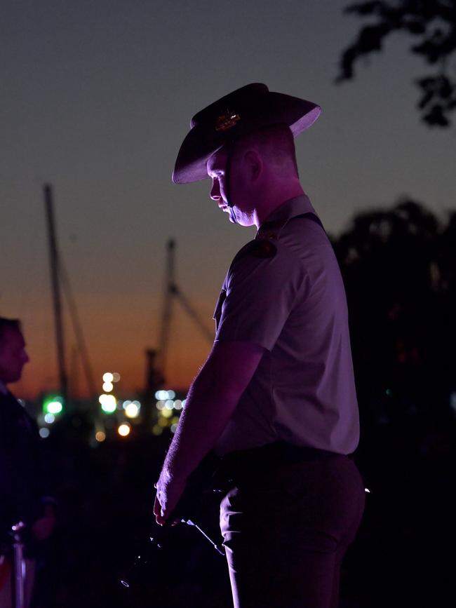 Anzac Day 2025. Dawn service Anzac Park Townsville. Member of the catafalque party. Picture: Evan Morgan