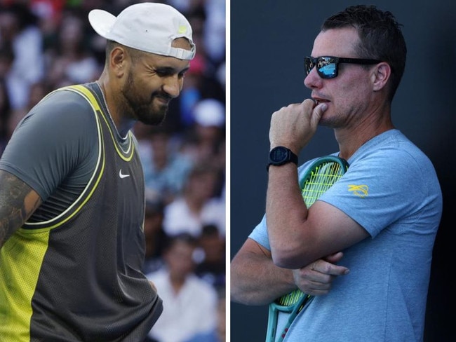 Nick Kyrgios and Lleyton Hewitt. Photos: News Corp