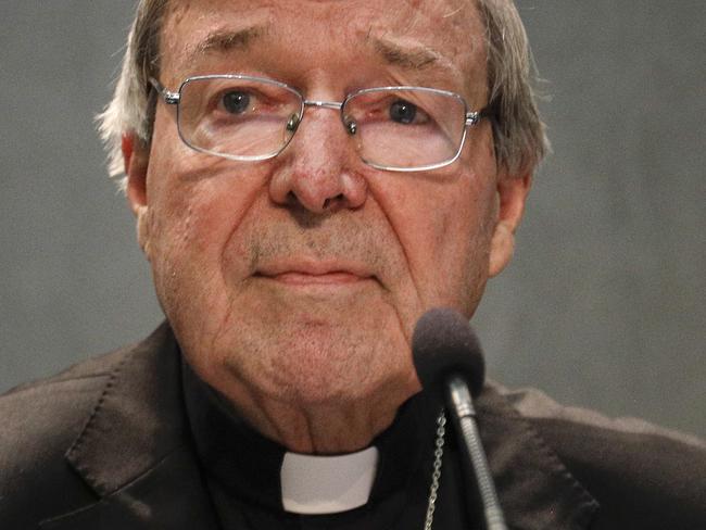 Cardinal George Pell meets the media, at the Vatican. The Catholic Archdiocese of Sydney says Vatican Pell will return to Australia to fight sexual assault charges as soon as possible. Picture: Gregorio Borgia/AP