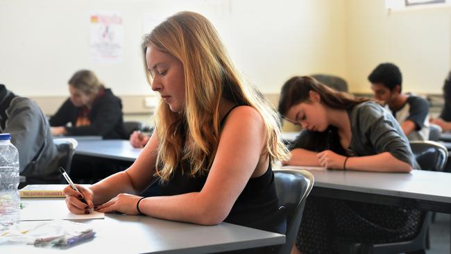 Brunswick Secondary College students after the first big exam of the year, English.  Picture: Tony Gough