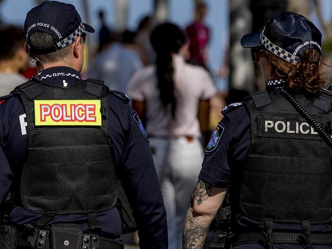 Schoolies 2019 in Surfers Paradise.  Police officers walking in Cavil Ave.   Picture: Jerad Williams