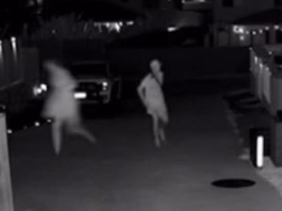 A sceenshot from security vision of two people on a property in Rochedale on Friday night.