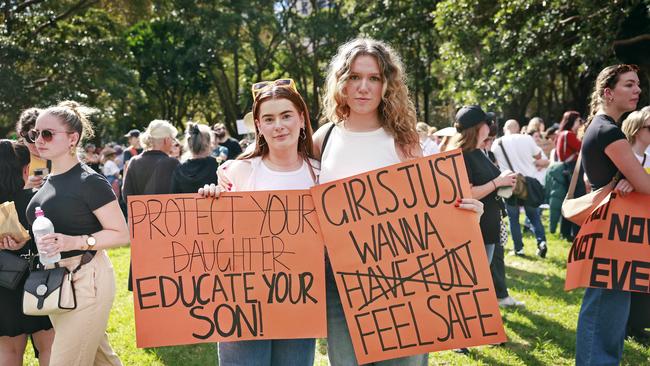 Belle Wilkes and Holly Croxford attend the rally. Picture: Sam Ruttyn