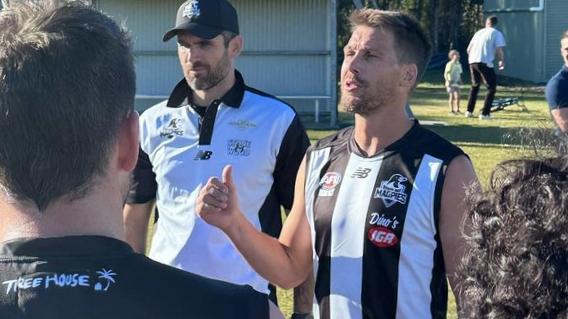 Byron Bay Magpies coach Andrew Swallow addressing the team. Picture: Supplied