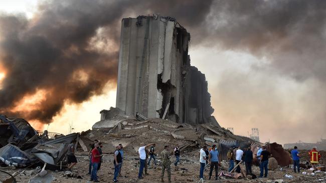 What’s left of a destroyed silo at the site of the explosion on the Beirut docks. Picture: AFP