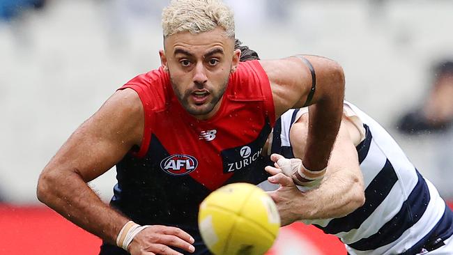 AFL Round 4.   11/04/2021. Melbourne vs Geelong at the MCG, Melbourne.   Christian Salem of the Demons    . Pic: Michael Klein