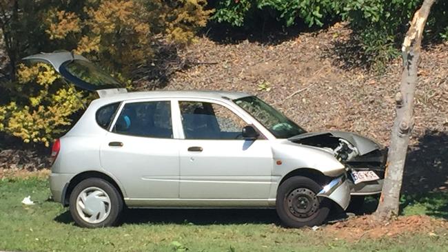 A woman and child were injured after crashing their car in Upper Coomera. Picture: Jessica Elder