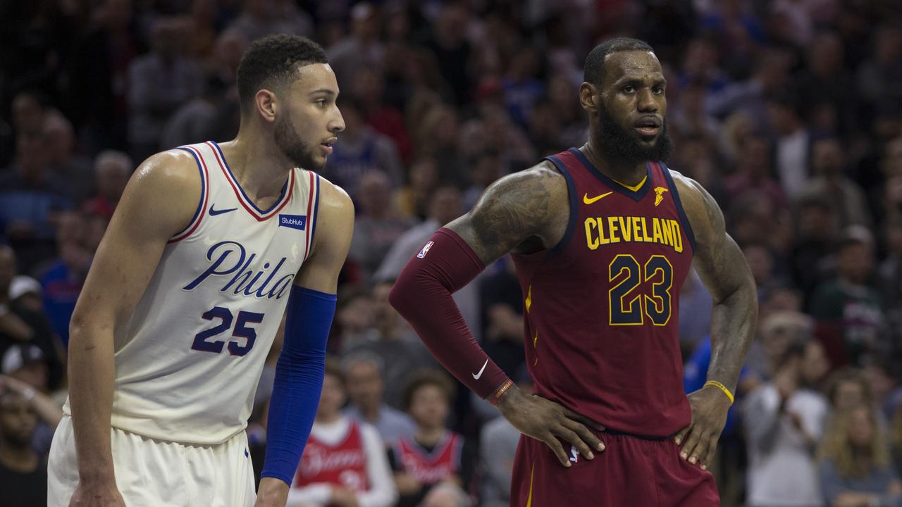 Ben Simmons of the Philadelphia 76ers and LeBron James, then of the Cleveland Cavaliers.