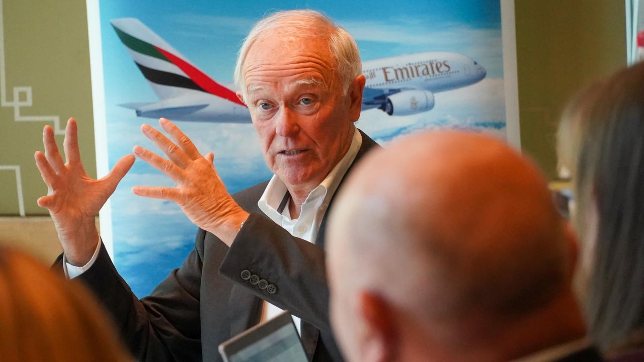 Sir Tim Clark speaks at a roundtable discussion in Melbourne while visiting Australia. Picture: Emirates