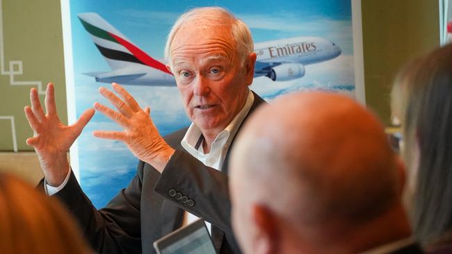 Sir Tim Clark speaks at a roundtable discussion in Melbourne while visiting Australia. Picture: Emirates