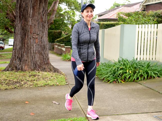Ms Berejiklian walks to the local gym for a workout on Sunday. Picture: Tracey Nearmy