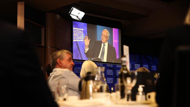 Former Prime Minister Paul Keating via video at the National Press Club. Picture: NCA NewsWire / Gary Ramage