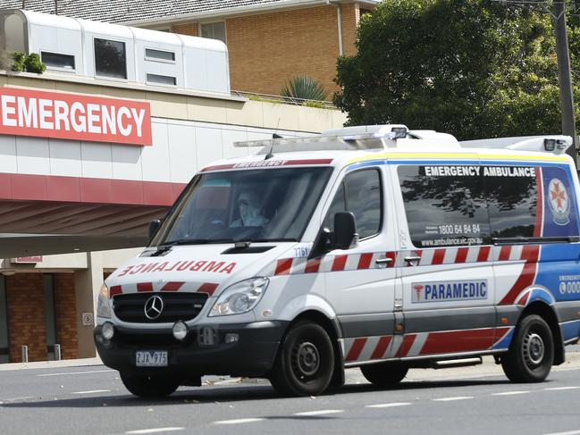 An ambulance arrives at Geelong Emergency department. Picture: Alan Barber