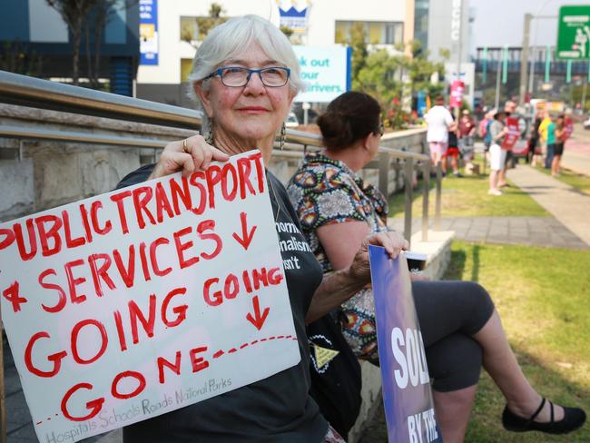 Keelah Lam of Fairlight at the protest against privatisation of the service outside Brookvale bus depot Saturday 2nd November 2019. Picture: MARK SCOTT)