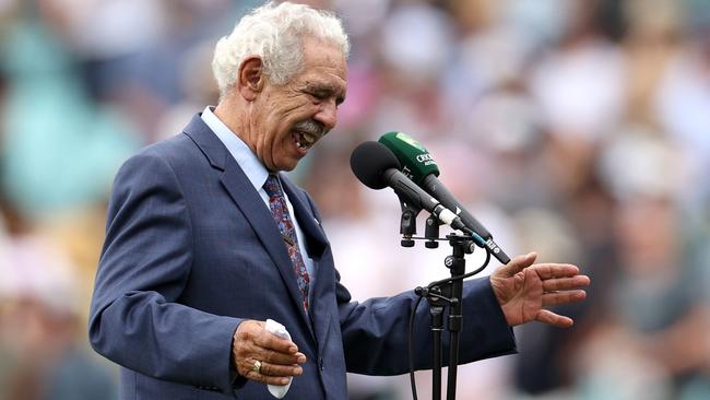 Uncle Allen Madden, Gadigal Elder, performs a Welcome to Country ahead of day of cricket at the SCG. Picture: Getty Images