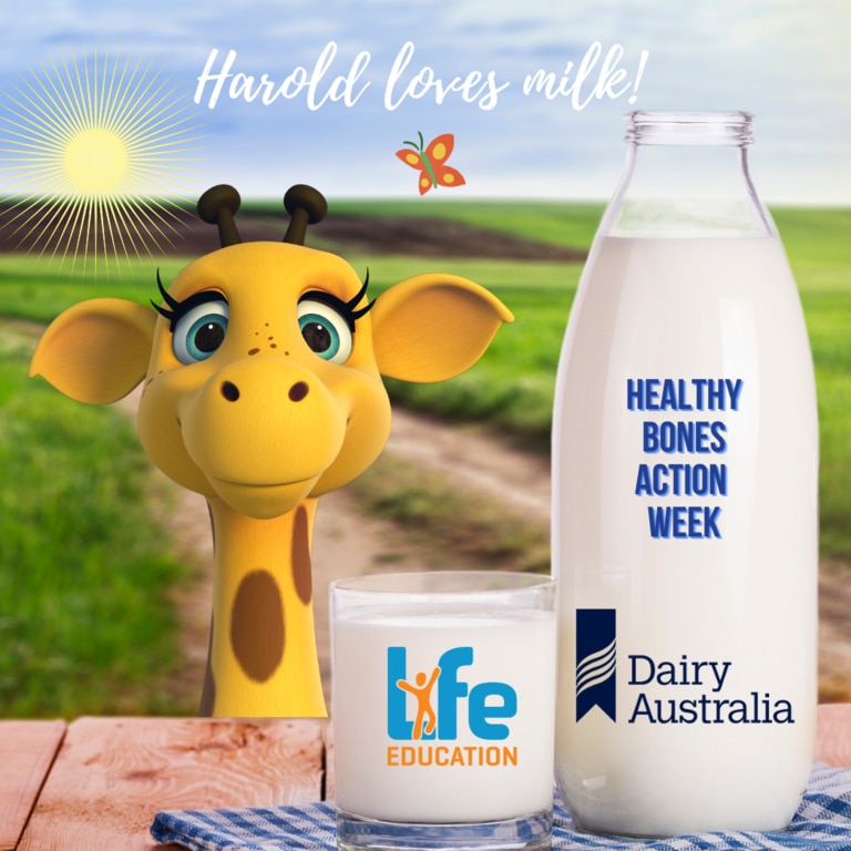 Healthy Harold loves milk for Healthy Bones Action Week. For Kids News