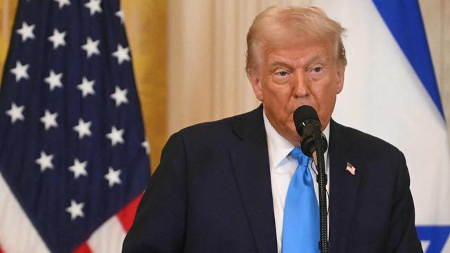 US President Donald Trump suggests permanently resettling Palestinians from war-battered Gaza. Picture: Jim Watson/AFP