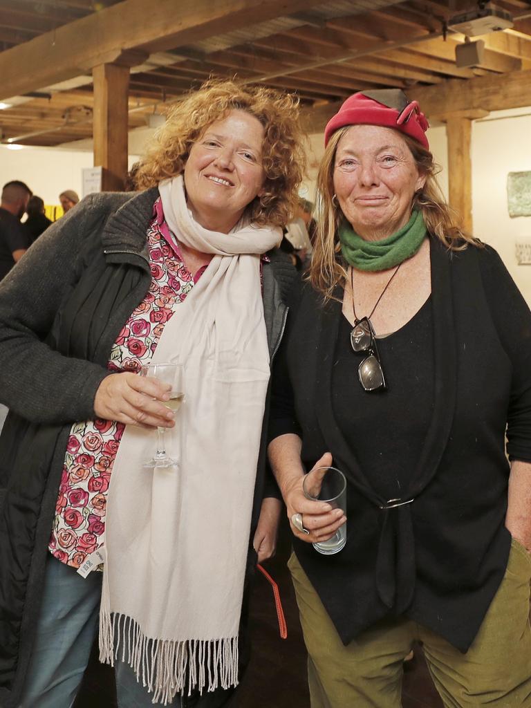 <p>Bonnie Donehue, of Mt Stuart, and Theresa Breeze, of Cygnet, at the launch of Albuera Street Primary School and Selena de Carvalhoof&rsquo;s exhibition Rubbish Ideas at the Salamanca Arts Centre. Picture: PATRICK GEE</p>