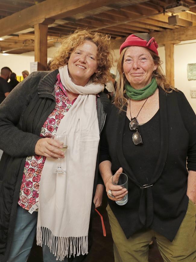 Bonnie Donehue, of Mt Stuart, and Theresa Breeze, of Cygnet, at the launch of Albuera Street Primary School and Selena de Carvalhoof’s exhibition Rubbish Ideas at the Salamanca Arts Centre. Picture: PATRICK GEE