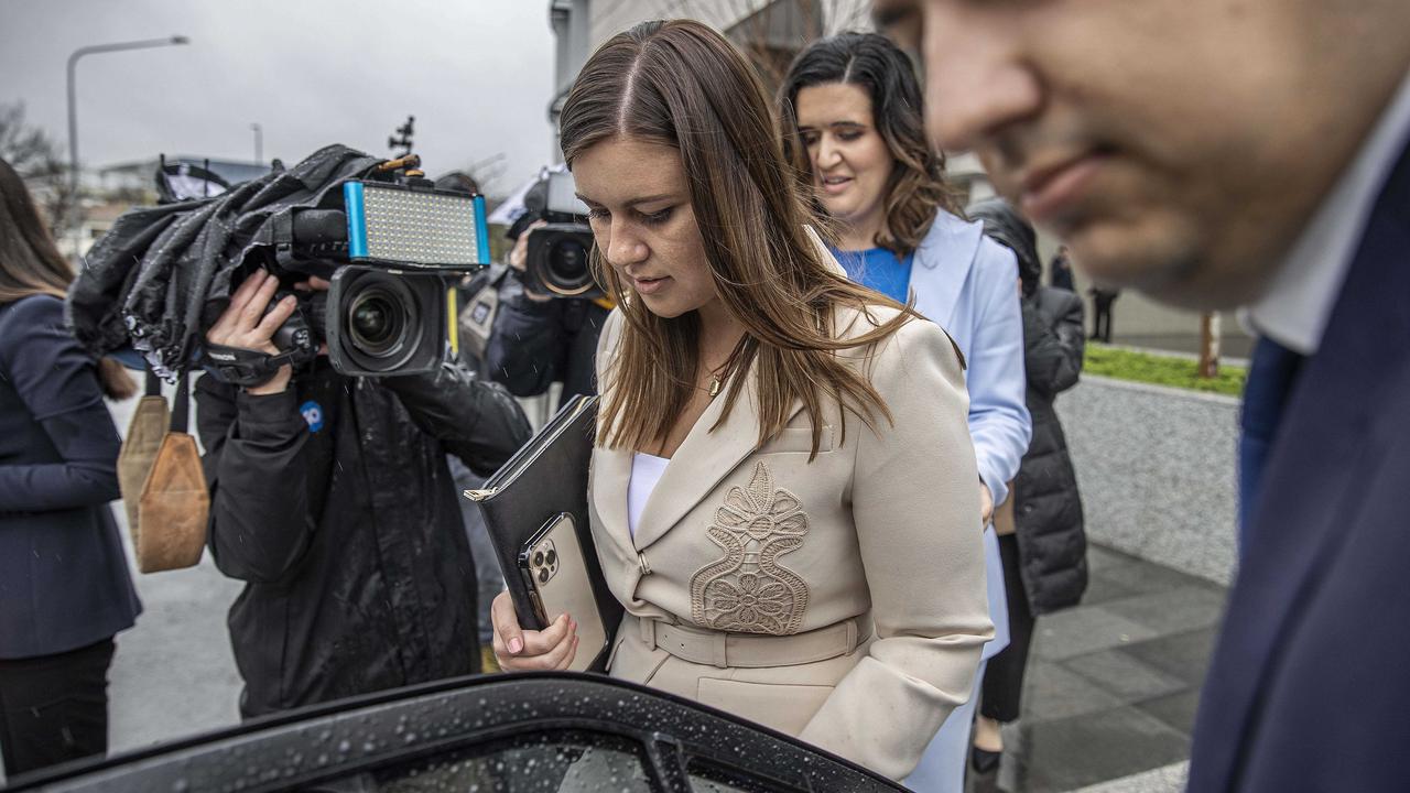 Brittany Higgins leaving court with her partner David Sharaz after day two of the trial. Picture: NCA NewsWire / Gary Ramage