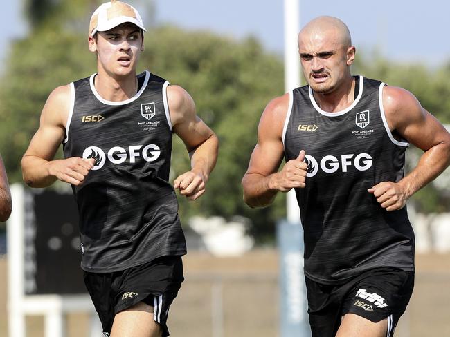 AFL - Port Adelaide training camp Maroochydore Queensland. Connor Rozee and Sam Powell-Pepper Picture SARAH REED