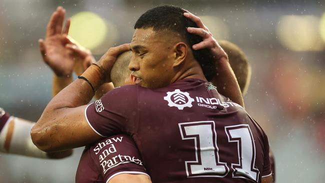 Haumole Olakau'atu scored untouched in the first half of Sunday’s win over the Tigers. Picture: Mark Kolbe/Getty Images