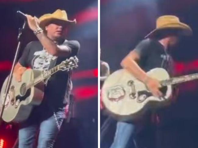 Singer Jason Aldean rushes off stage.