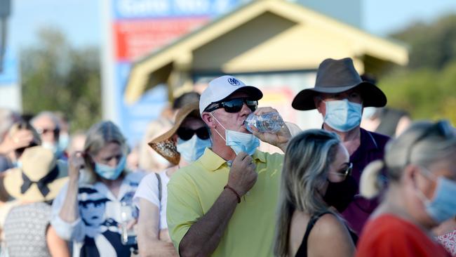 Residents from Sydney’s Northern Beaches line up for Covid testing at Mona Vale Hospital this morning. Picture: NCA NewsWire / Jeremy Piper