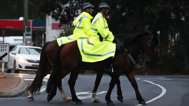 Police patrol Byron Bay during Schoolies on Saturday. Picture : Jason O‘Brien