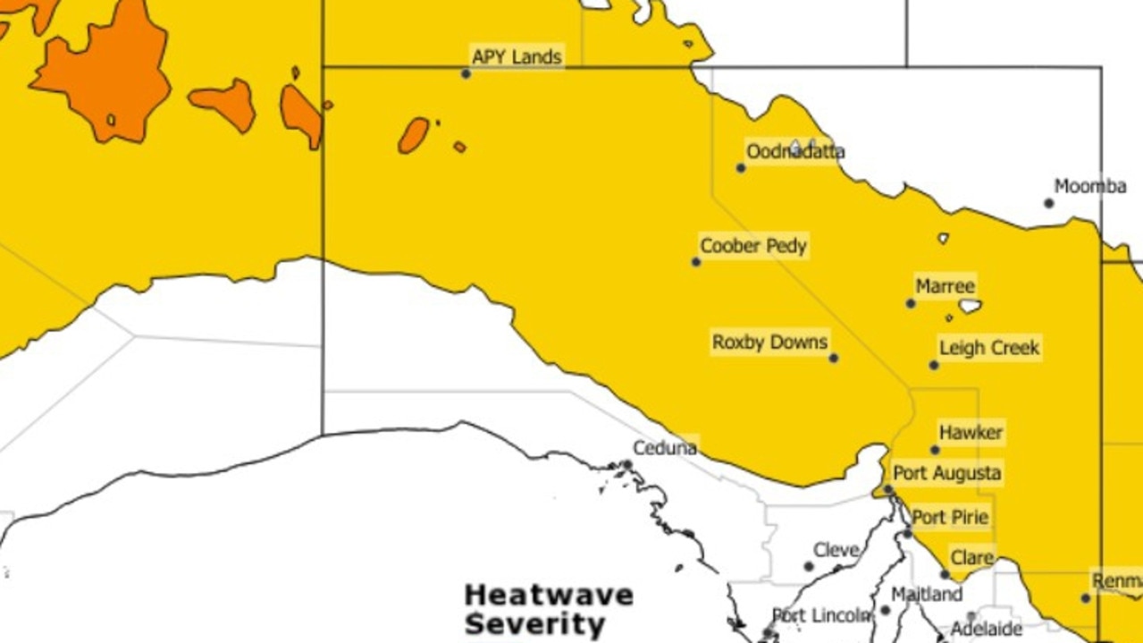 A heatwave warning has also been issued for SA. Picture: Bureau of Meteorology