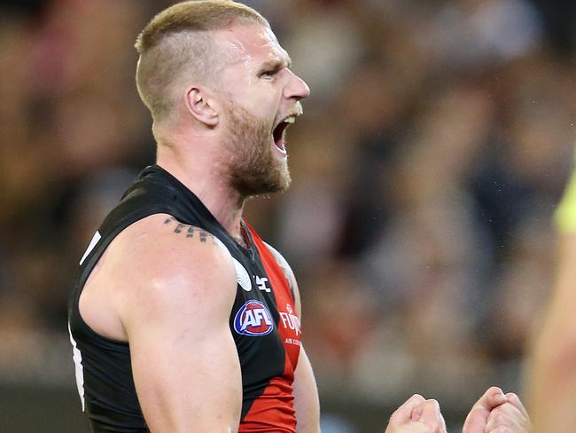 Jake Stringer celebrates a goal on Saturday. Picture: Michael Klein