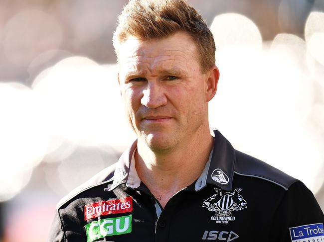 ADELAIDE, AUSTRALIA - AUGUST 13:  Magpies head coach Nathan Buckley walks from the field during the round 21 AFL match between Port Adelaide Power and the Collingwood Magpies at Adelaide Oval on August 13, 2017 in Adelaide, Australia.  (Photo by Daniel Kalisz/Getty Images)