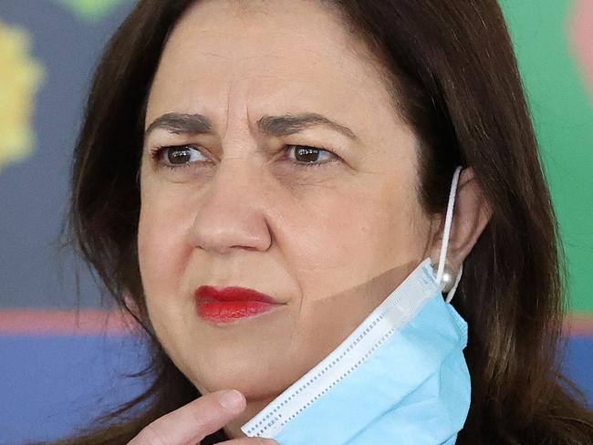 Premier Annastacia Palaszczuk, during a press conference on Super Pfizer Weekend, Vaccination Hub, Brisbane Convention and Exhibition Centre, South Brisbane. Picture: Liam Kidston