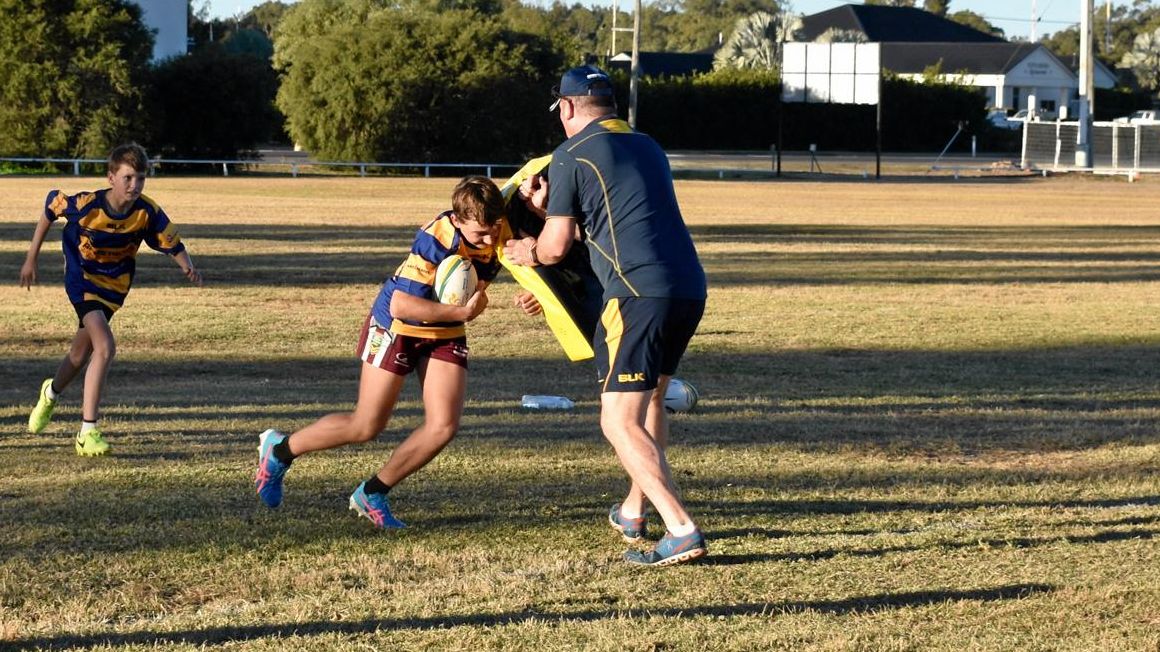 Boys aged 12 to 16 were invited to train with senior rugby coaches from Toowoomba Grammar School. Picture: Jorja McDonnell