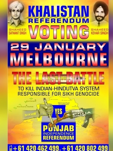 A poster promoting the pro-Khalistan campaign by Australia's Sikh community.