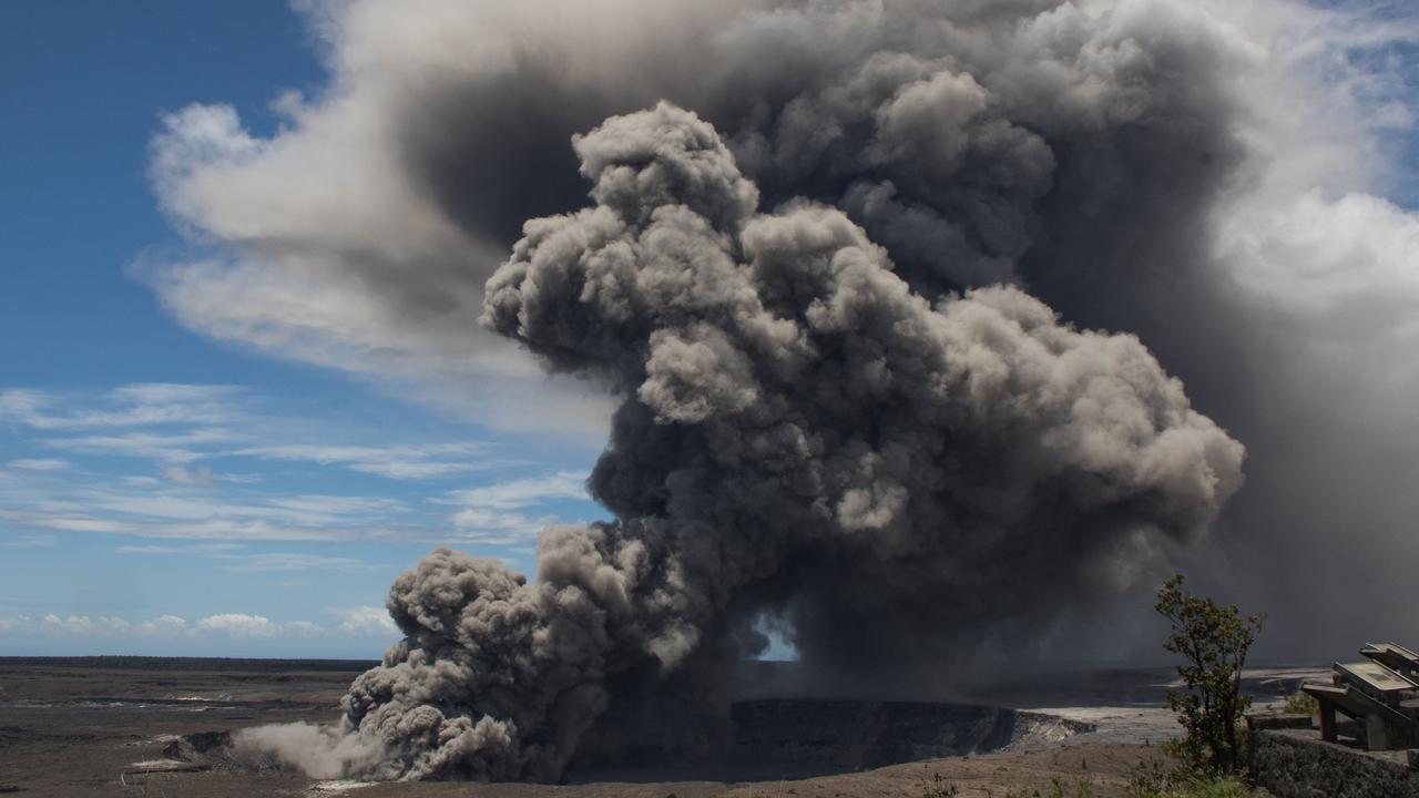 A dark ash plume rises from the Overlook Crater on Kilauea. Picture: AFP/US Geological Survey/HO