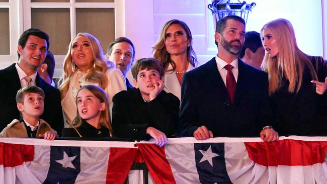 Members of Mr Trump’s family enjoy the fireworks display. Picture: AFP