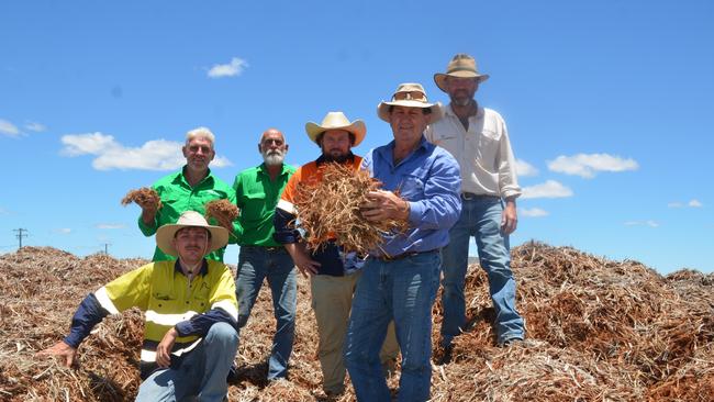 Green Day Energy Crew: Dane James, Brad Carswell, Howard Wighton and David Hutchinson with Richmond Shire Council mayor John Wharton and Green Day Energy chemical engineer John Winter.